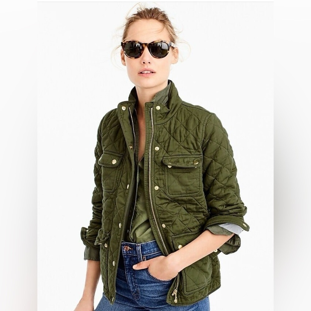 J.crew 100% cotton quilted “downtown” field jacket in olive green SZ S